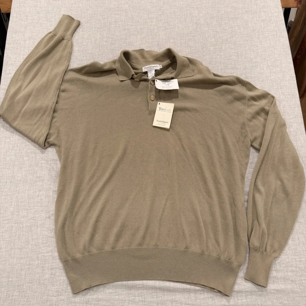 Vintage NWT Tricots St Raphael TricoLux Polo Sweater XL Tan Khaki 100% Cotton